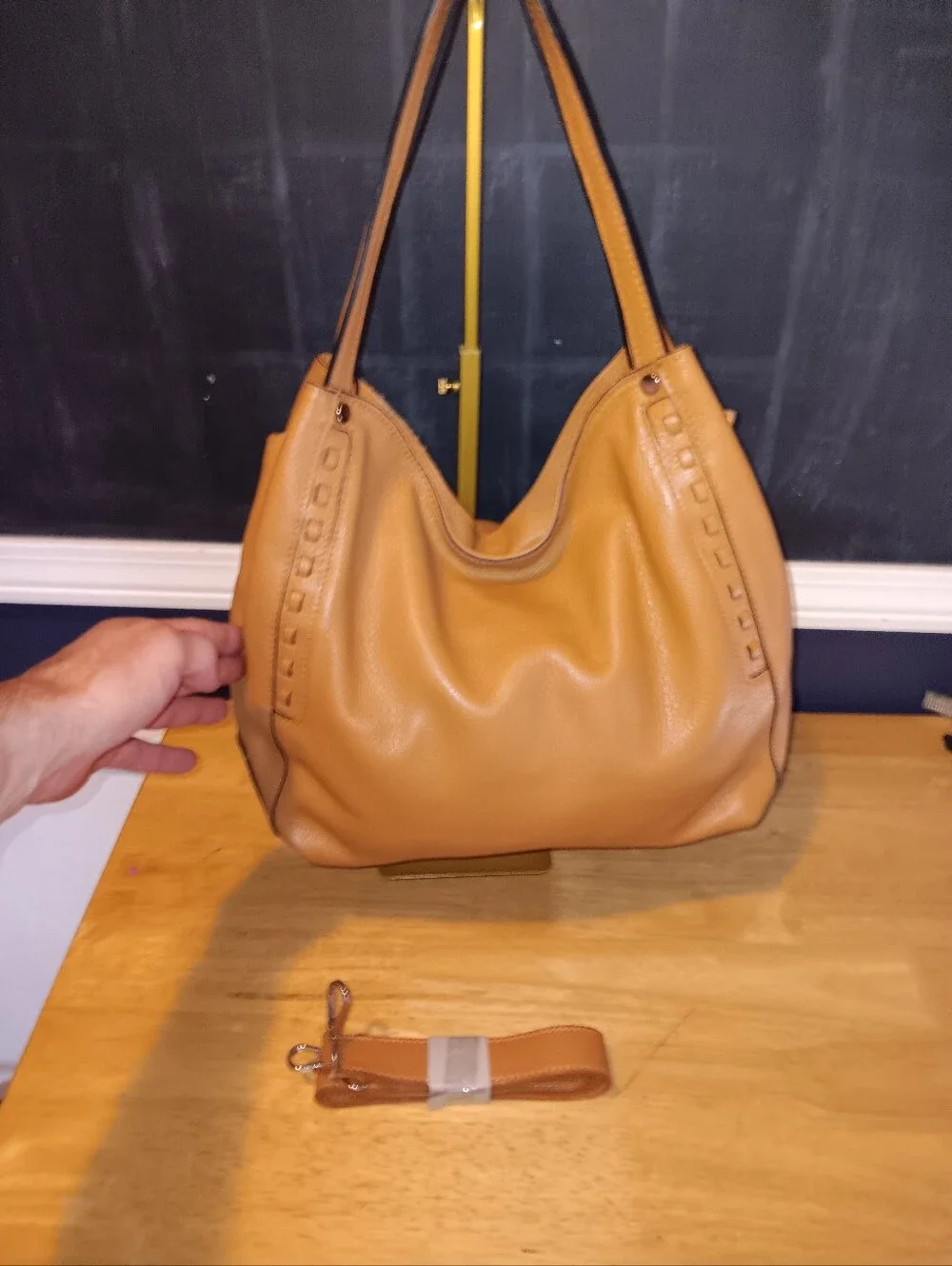 Tano Tan Leather Shoulder Hobo Bag With Long Strap